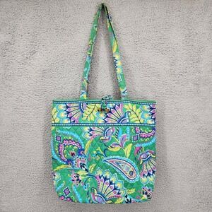 Vera Bradley Tote Bag Green Quilted Floral Paisley Lightweight Travel Carry‎